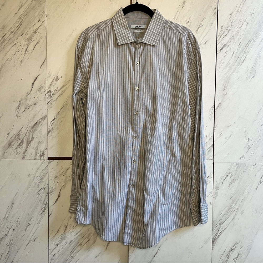 DKNY Stripe Slim Fit Button Up Shirt SZ L
